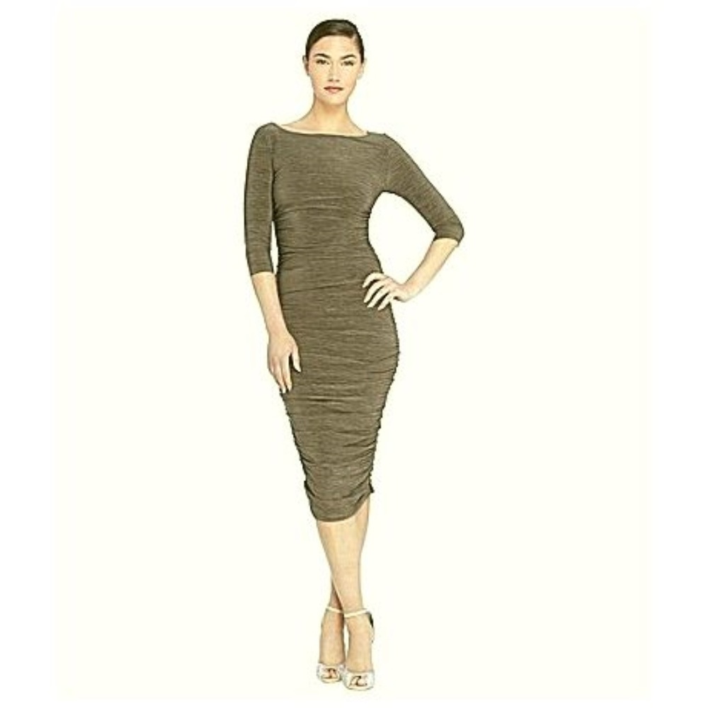033 CATHERINE MALANDRINO Olive Melange Lansbury Dress sz L - Picture 1 of 8